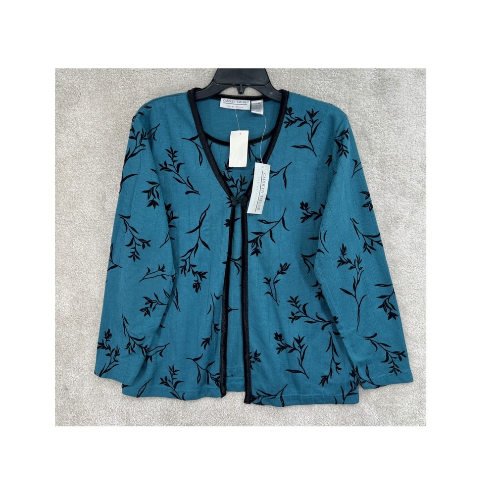 Vintage 90s Carolyn Taylor 2-in-1 Layered Floral Velvet Trim Jacket Top Size M T
